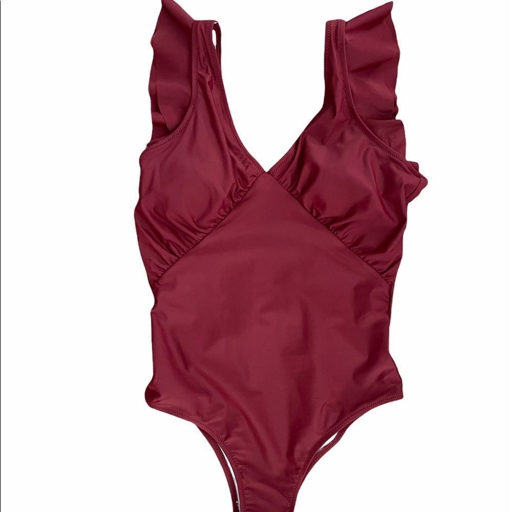 Solid One-Piece Swimsuit Ruffle Backless - Picture 6 of 11